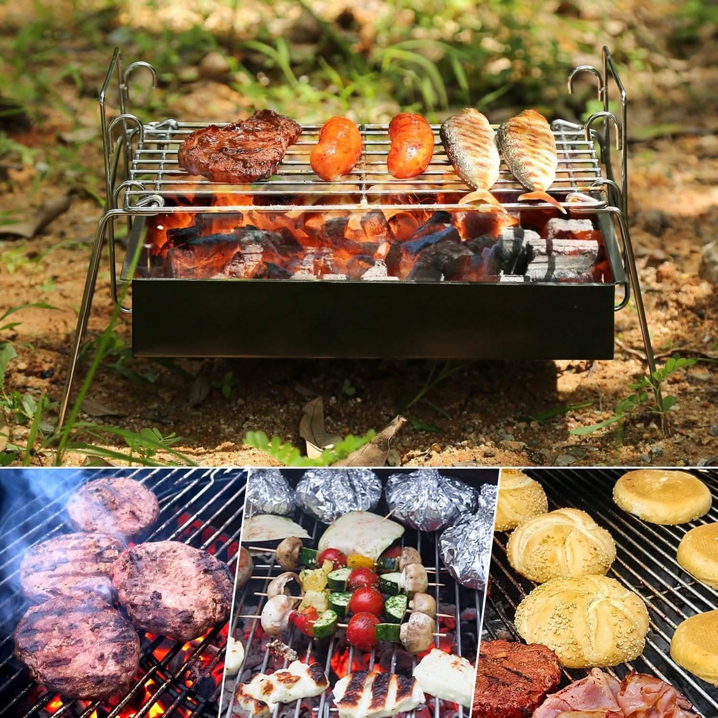 Camping Grill Barbecue Tool Folding & Lightweight Steel Mesh Portable